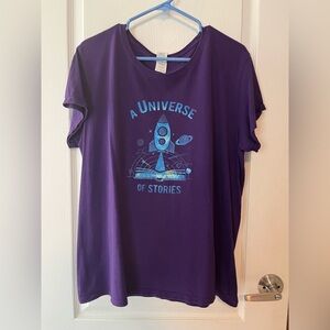 Purple Graphic Tee with Rocket Design